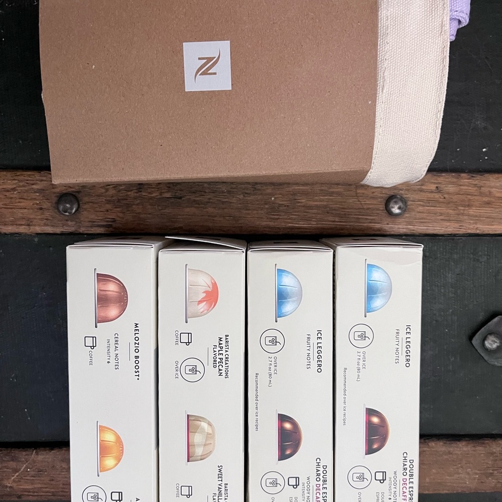 Nespresso vertuo pods and tote bag